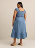 Smocked Denim Maxi Dress with Cap Sleeves