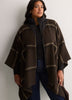 Brown Puffer Neck Cape with Belt and Zipper