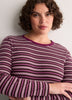 Brown Striped Boyfriend-Fit Long-Sleeve Rib Knit Tee