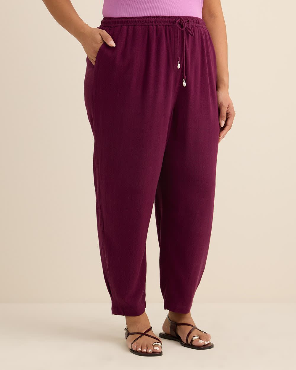 Linen Blend Pull-On Barrel-Leg Pant