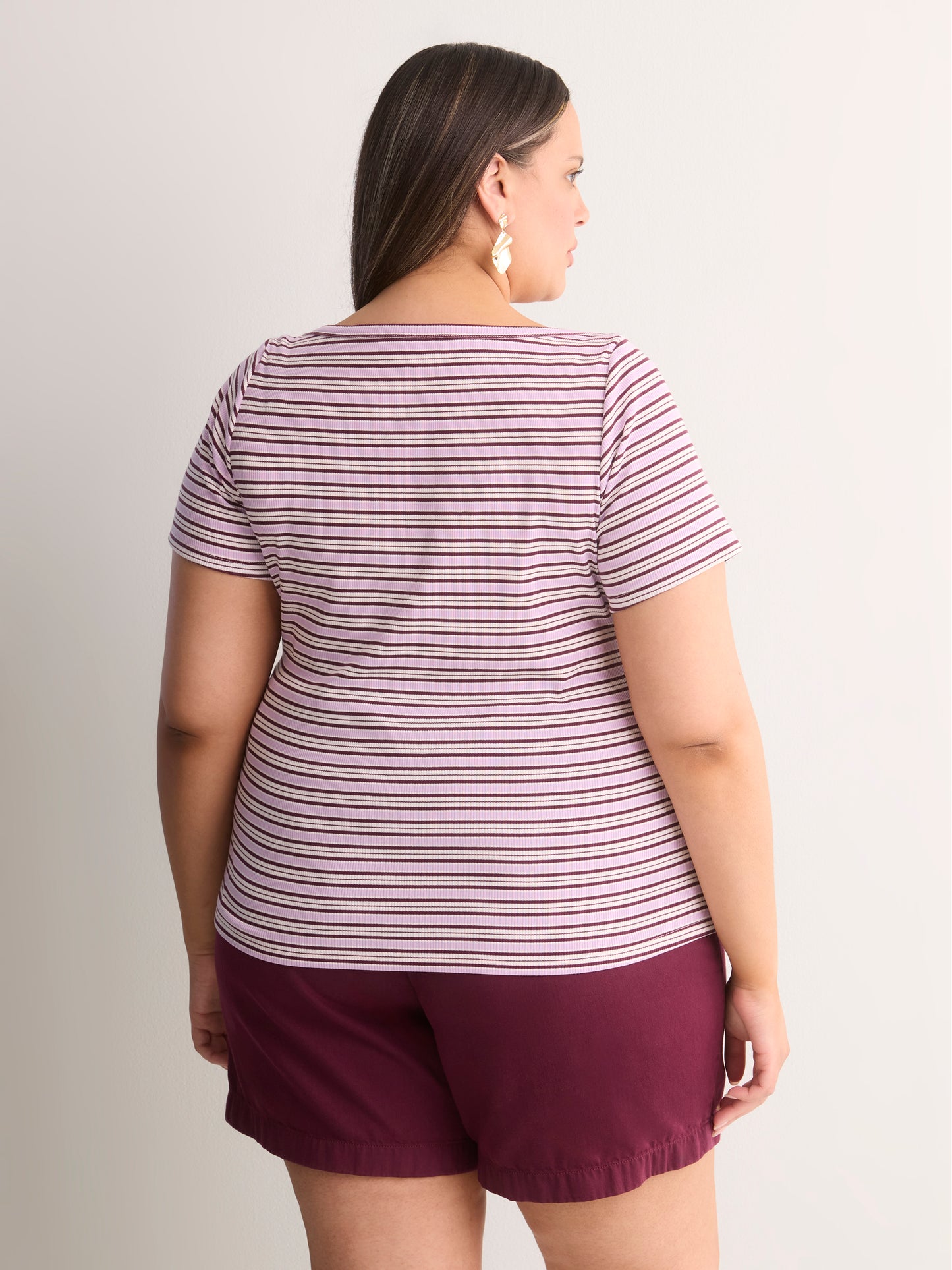White Fitted Boat-Neck Ribbed Knit Baby Tee