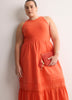 Sleeveless Shirred Tier Midi Dress