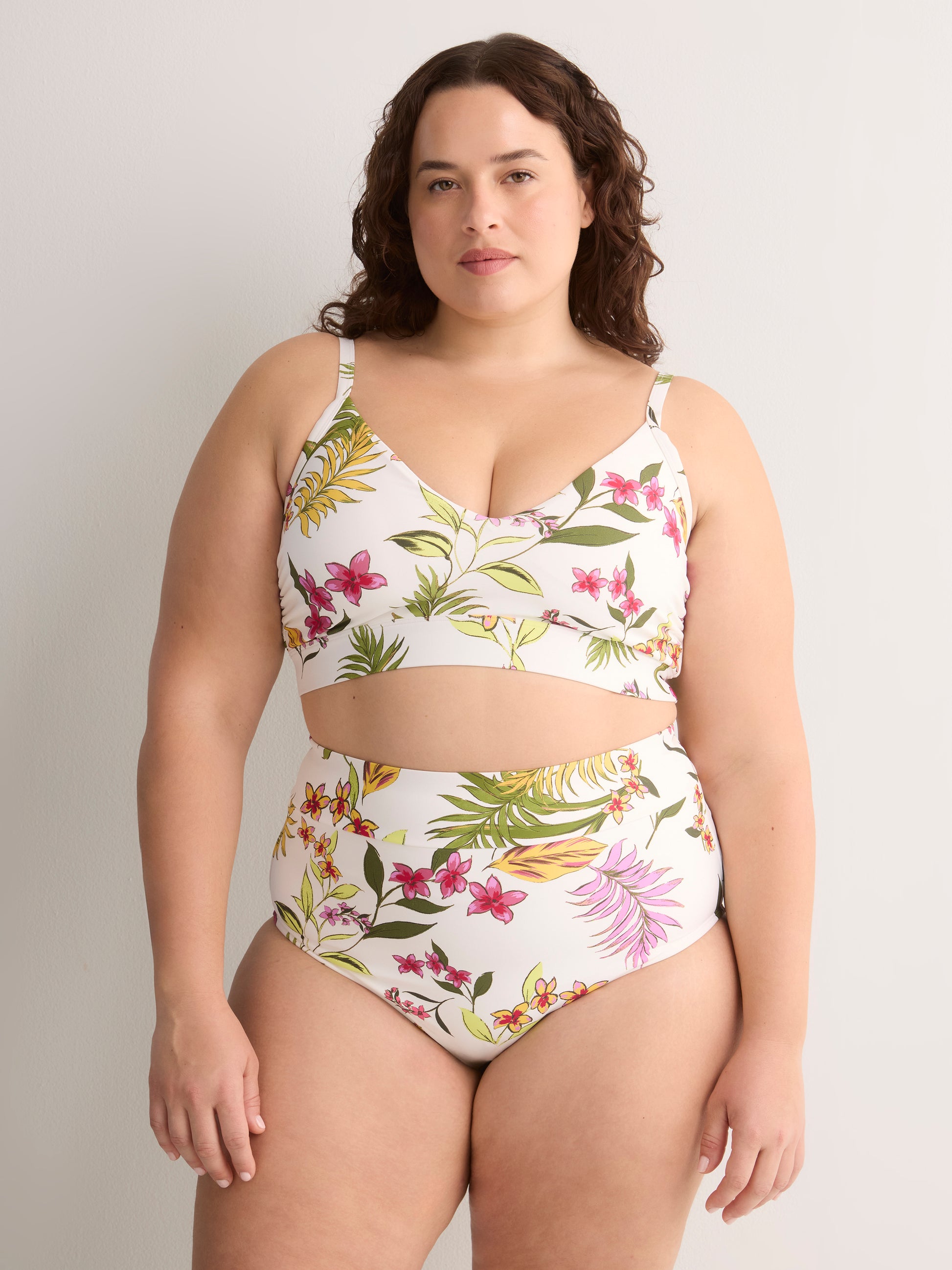 Floral V-Neck Crop Bikini Top