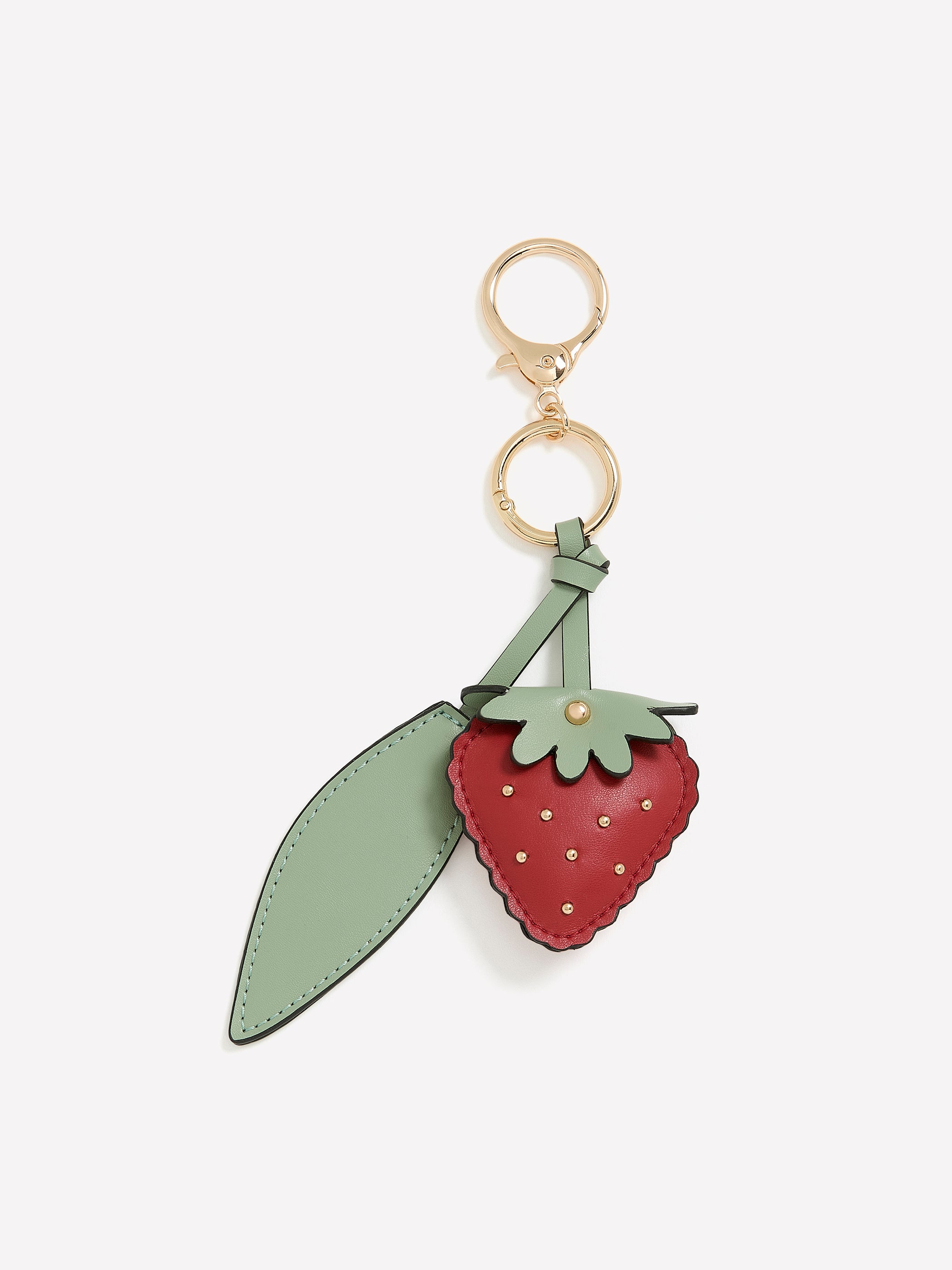 Faux-Leather Studded Strawberry Keychain