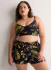 Black Floral Mid-Rise Flared Swim Short