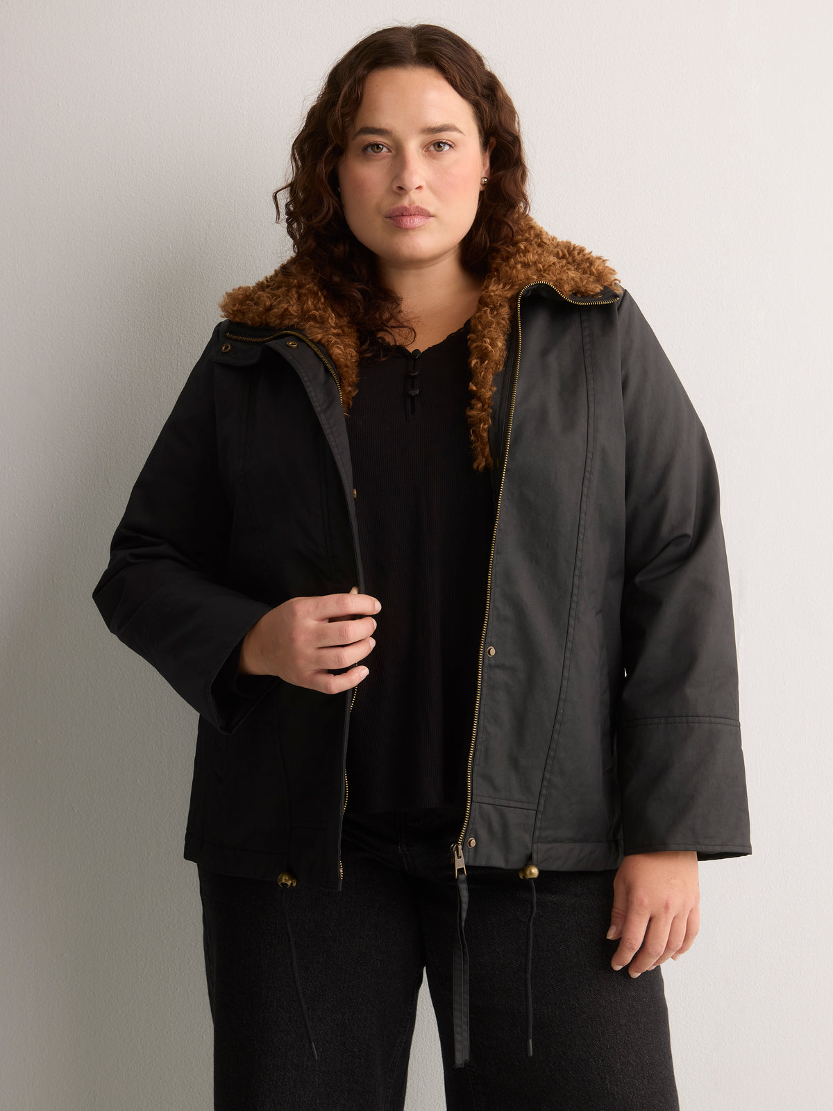 Black Aviator Coated Parka