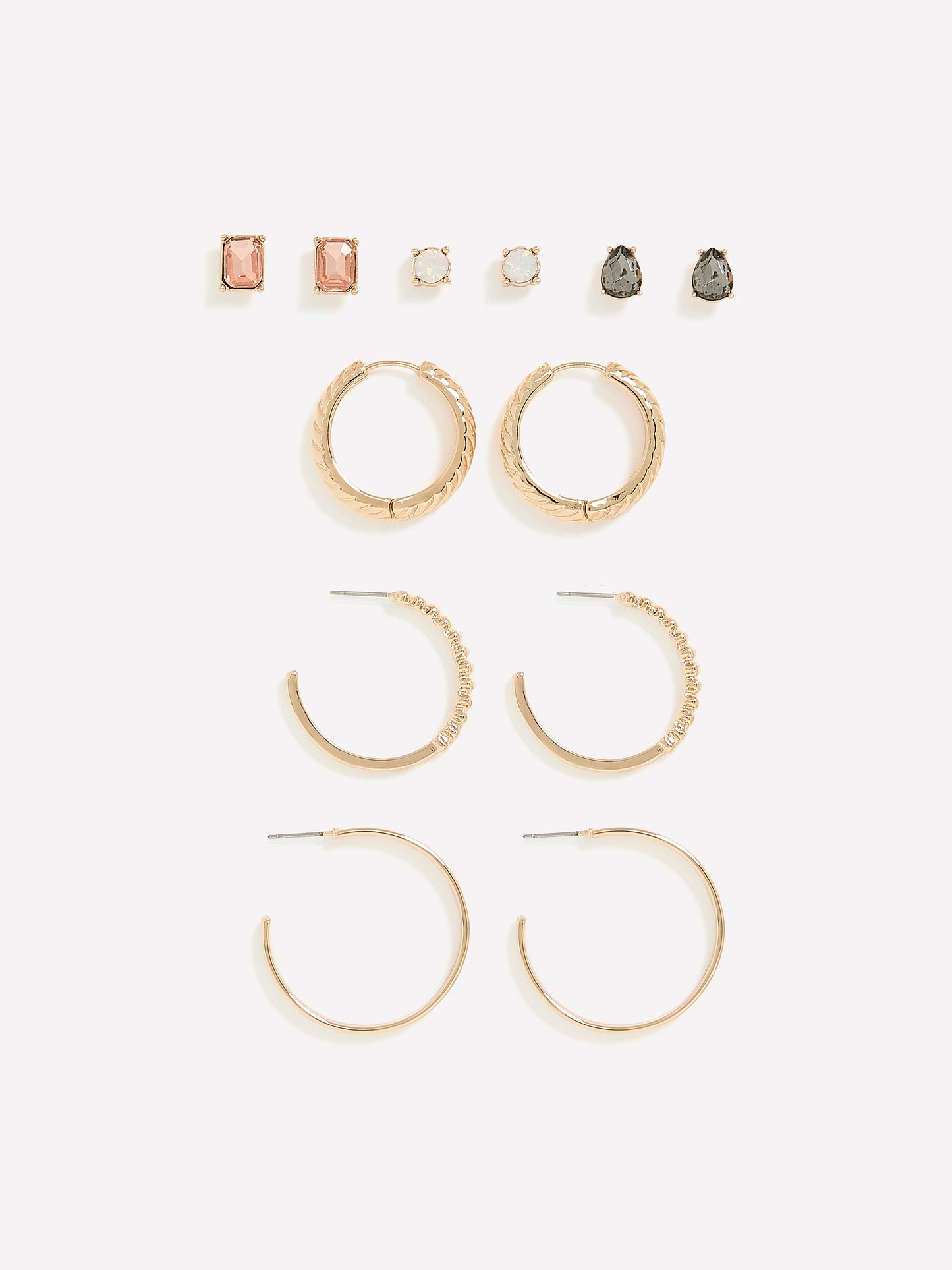 Assorted Golden Hoop and Stud Earrings, Set of 6