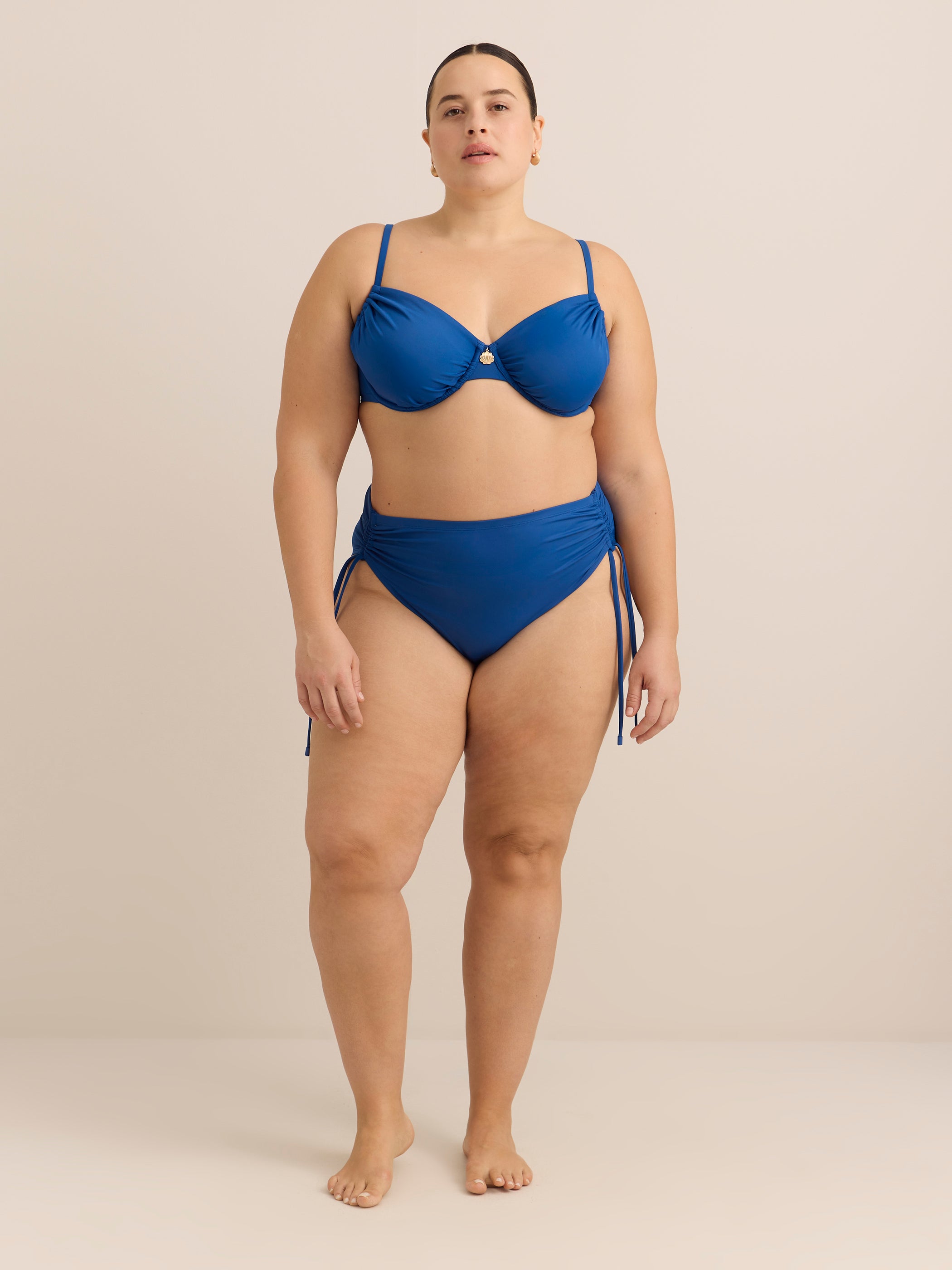 Underwire Blue Satin Ruched Bikini Top