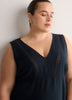 Linen Blend V-Neck Swing Dress with Crochet Tape