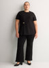 Fit and Flare Short-Sleeve Crew Neck Top with Jewel at Waist