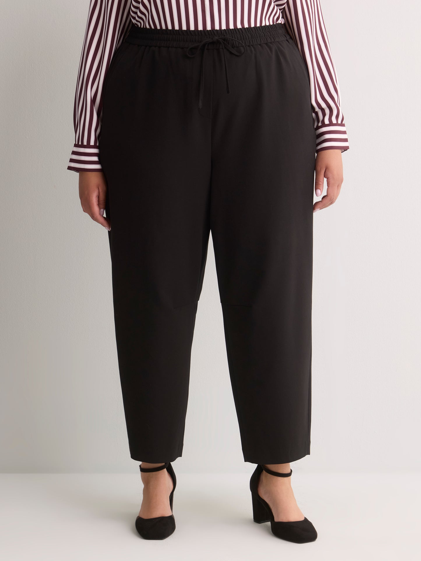 Black Workleisure Barrel-Leg Pull-On Pant