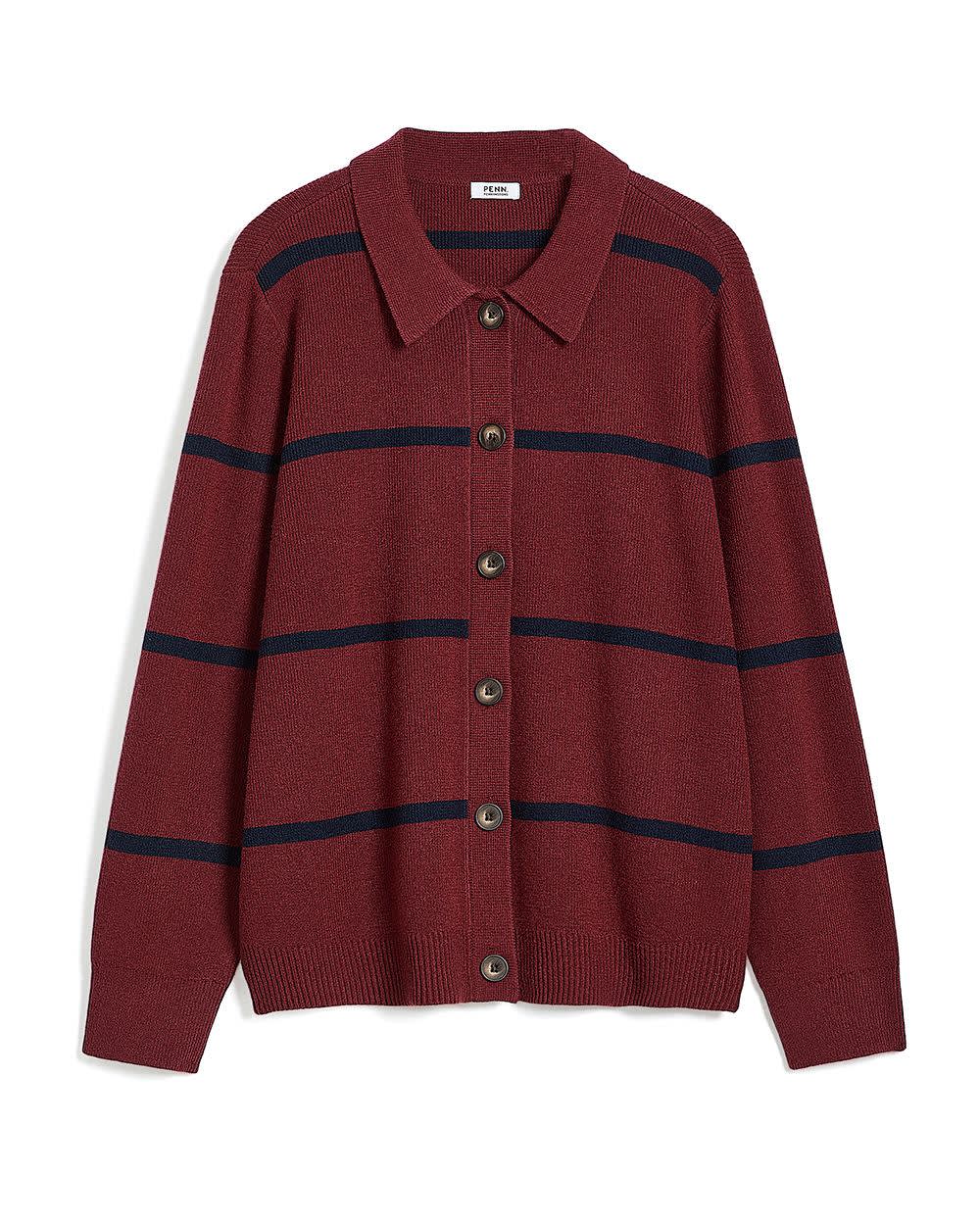 Responsible, Striped Buttoned-Down Polo Sweater Cardigan