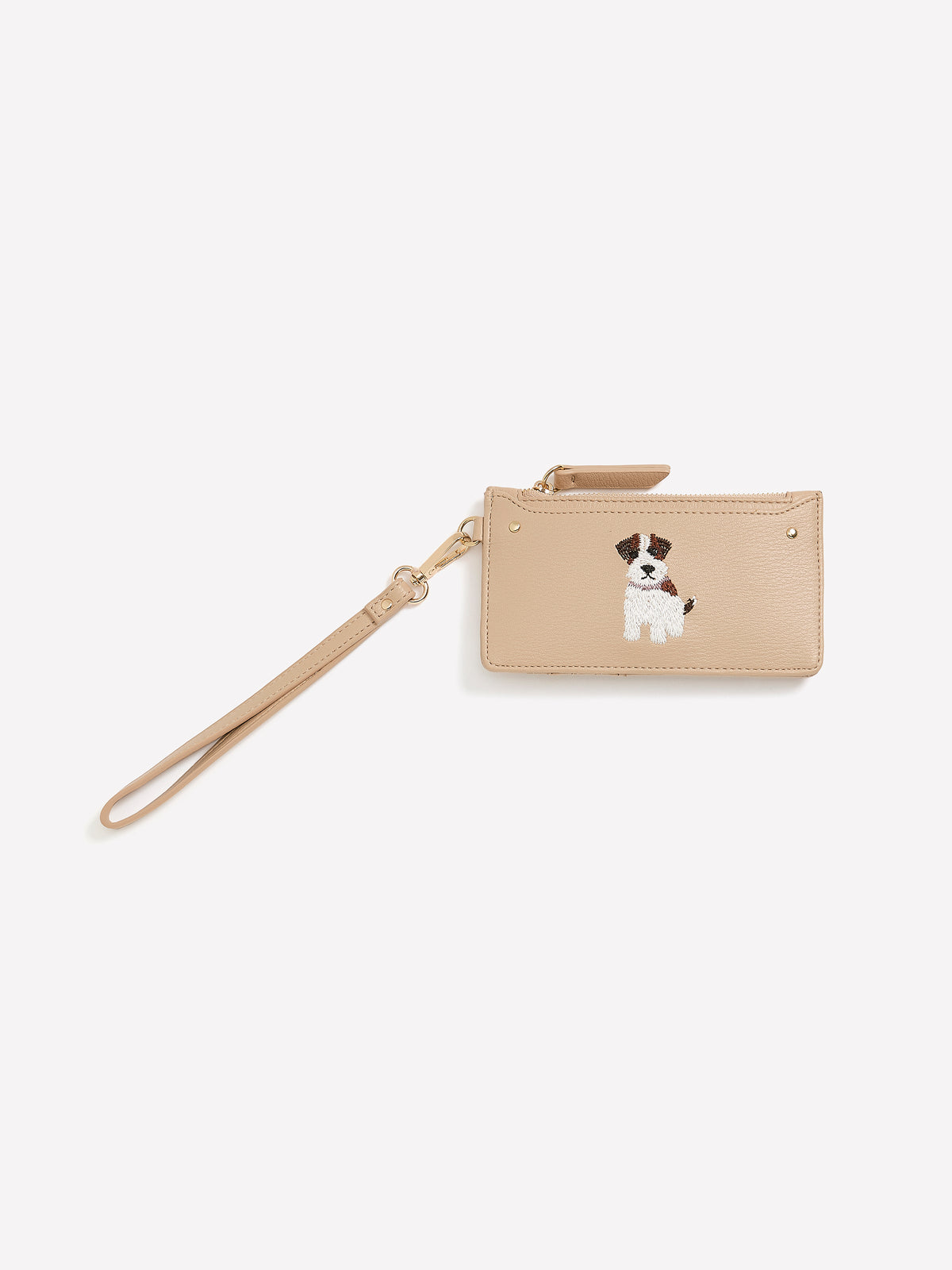 Beige Wrislet Wallet with Embroidered Dog