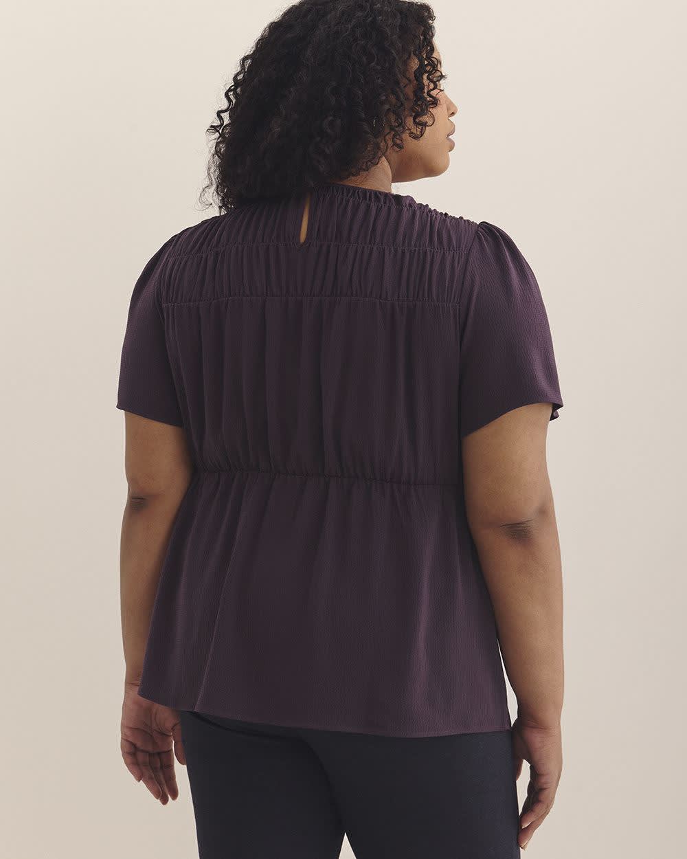 Short Flutter Sleeve Blouse with Smocked Top