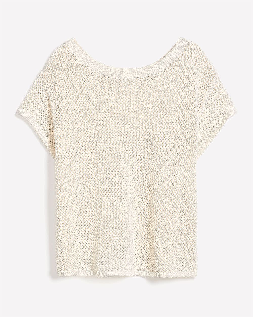 Crochet Short-Sleeve Boat-Neck Sweater