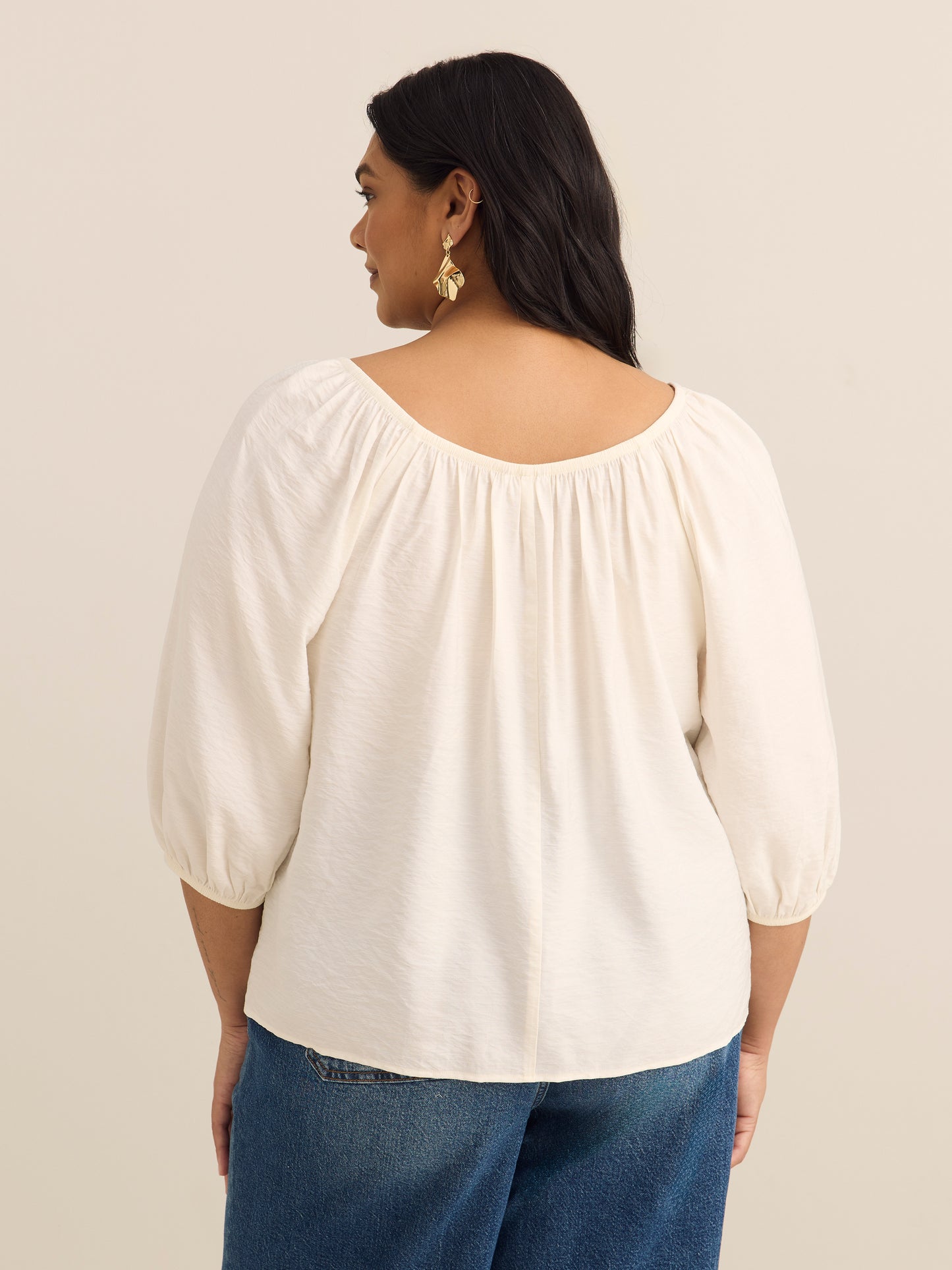 Scoop Neck A-line Blouse with Shirring