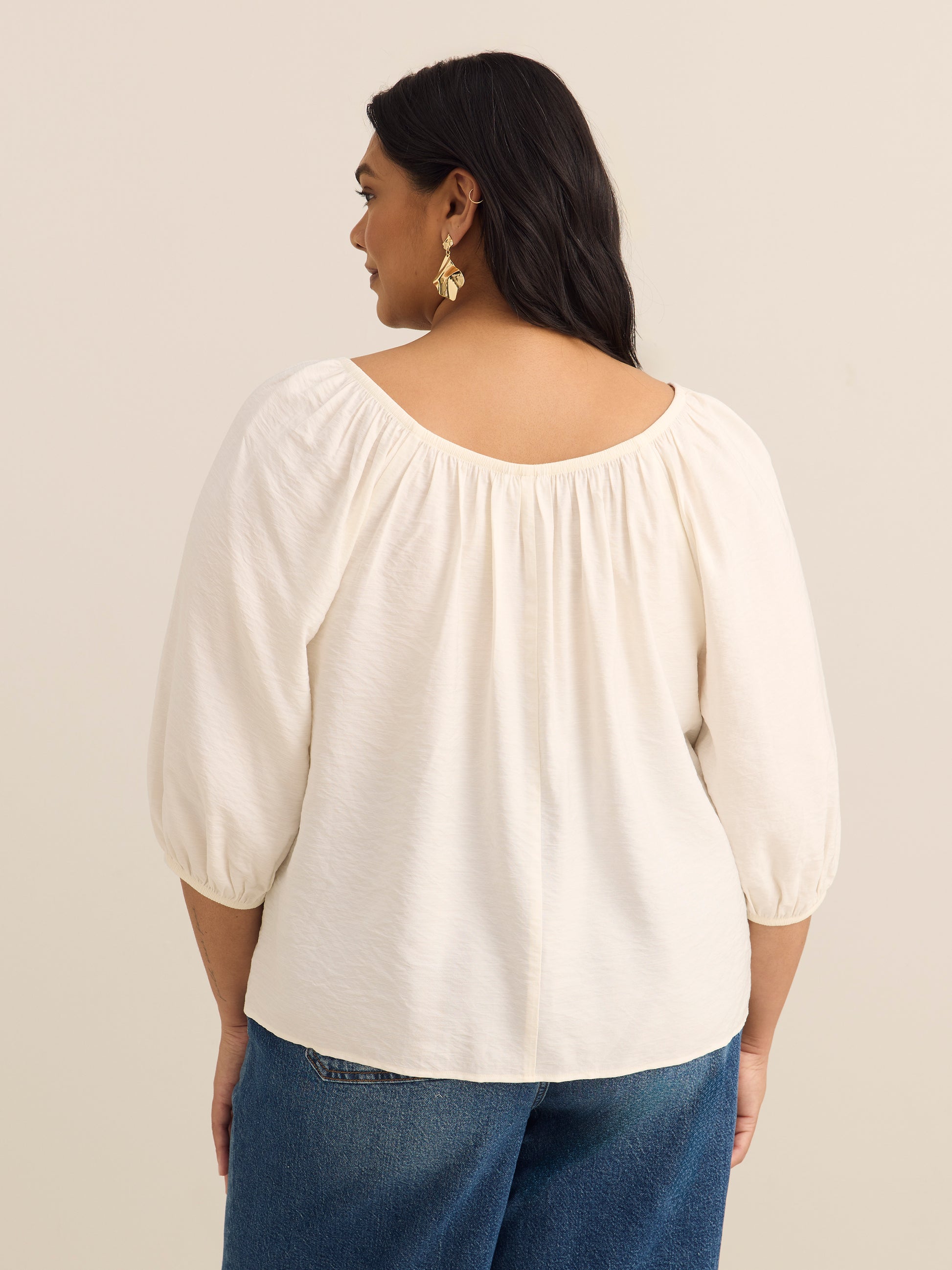 Scoop Neck A-line Blouse with Shirring
