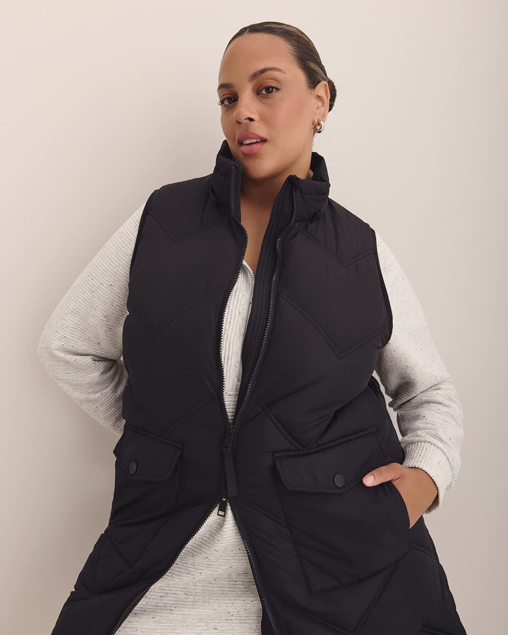 Veste matelassée longue avec capuchon, tissu responsable