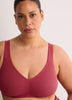 Wireless Red Ribbed Cotton Bra with Picot Trim - tiVOGLIO