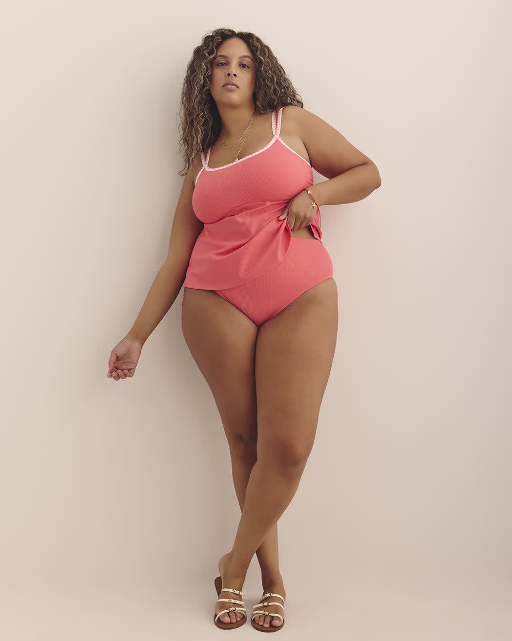 Coral High-Rise Cheeky Ribbed Swim Brief