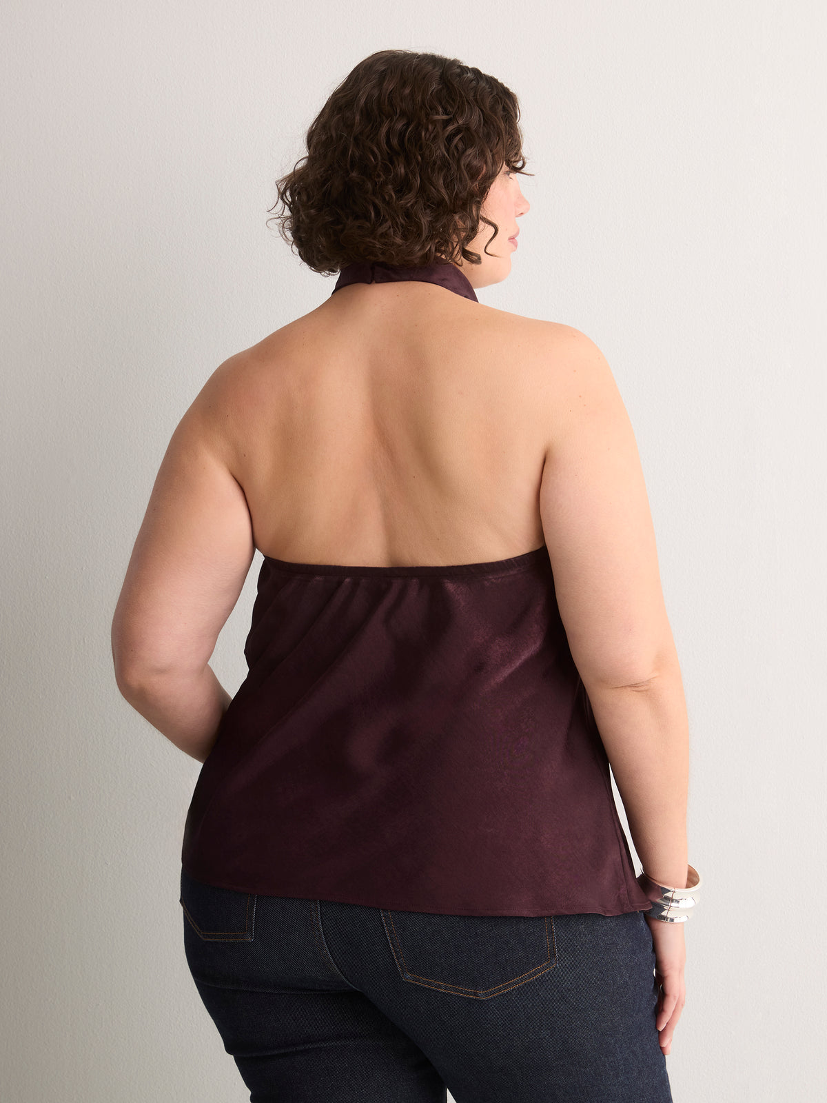Satin Straight Sleeveless Halter Top
