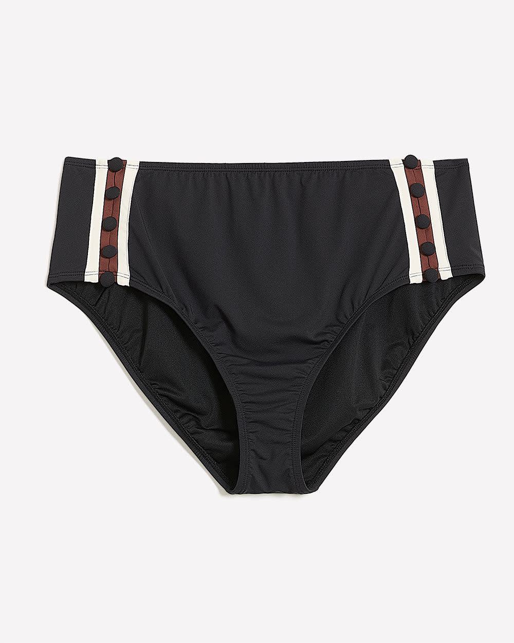 Culotte de maillot noire taille haute avec boutons sur les côtés - Bleu Rod Beattie