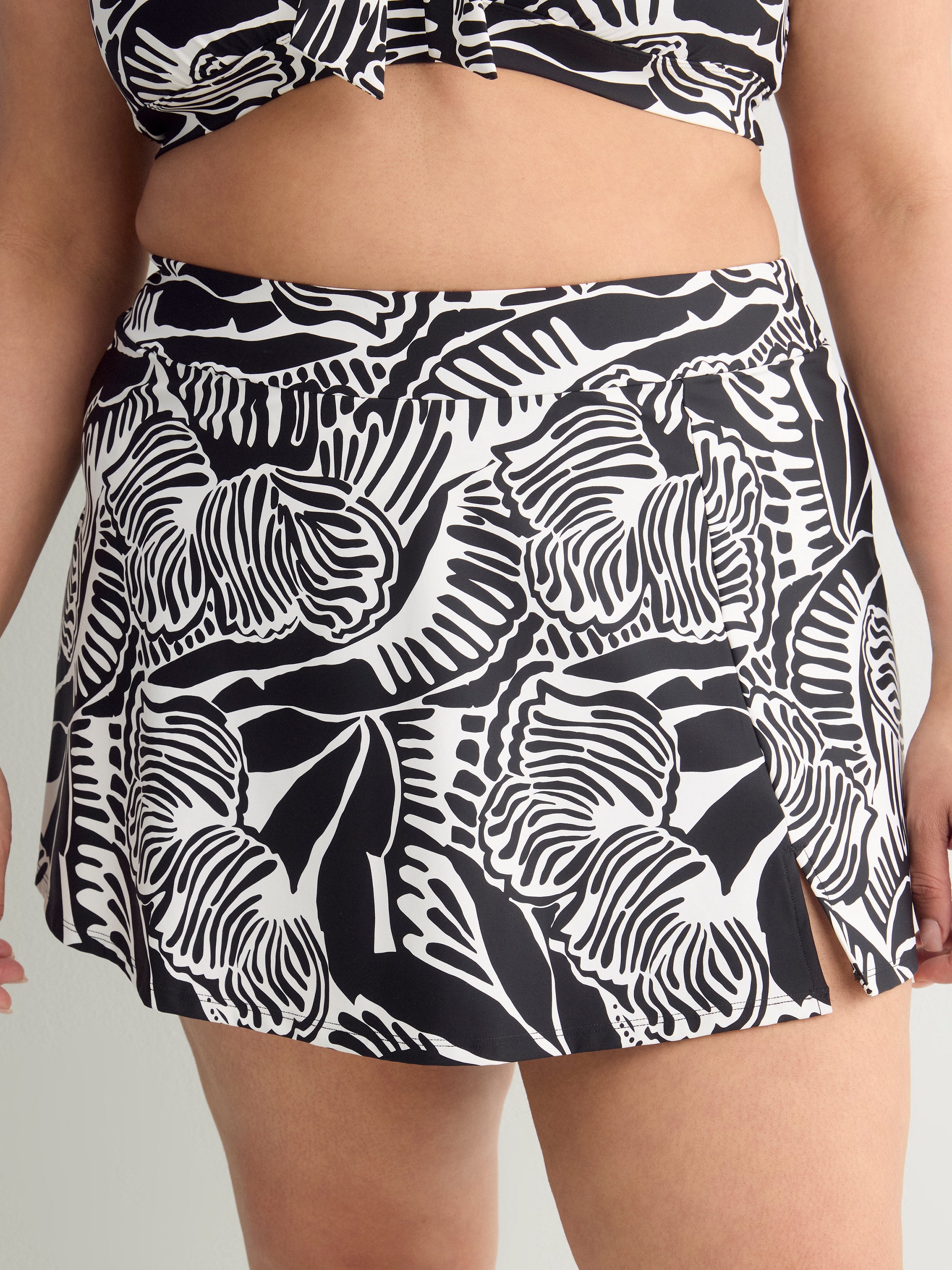 Jupe de bain taille haute imprimée avec culotte intégrée