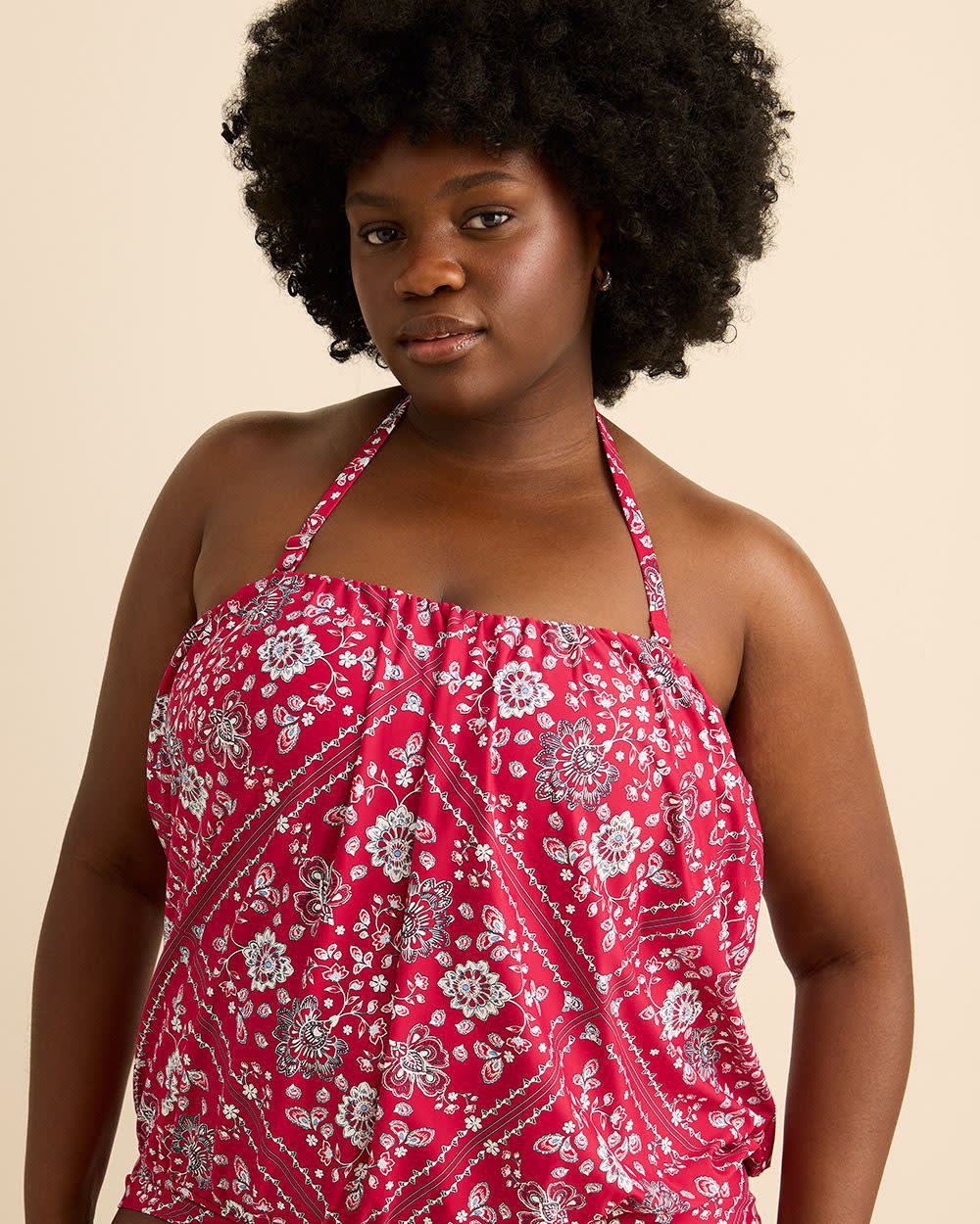 Haut tankini imprimé flatteur à bretelles convertibles