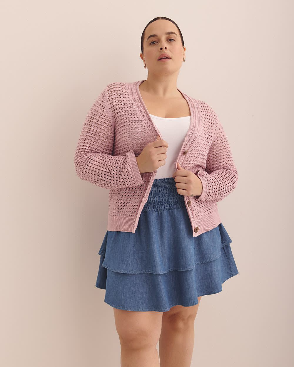 Long-Sleeve Crochet Cotton Cardigan