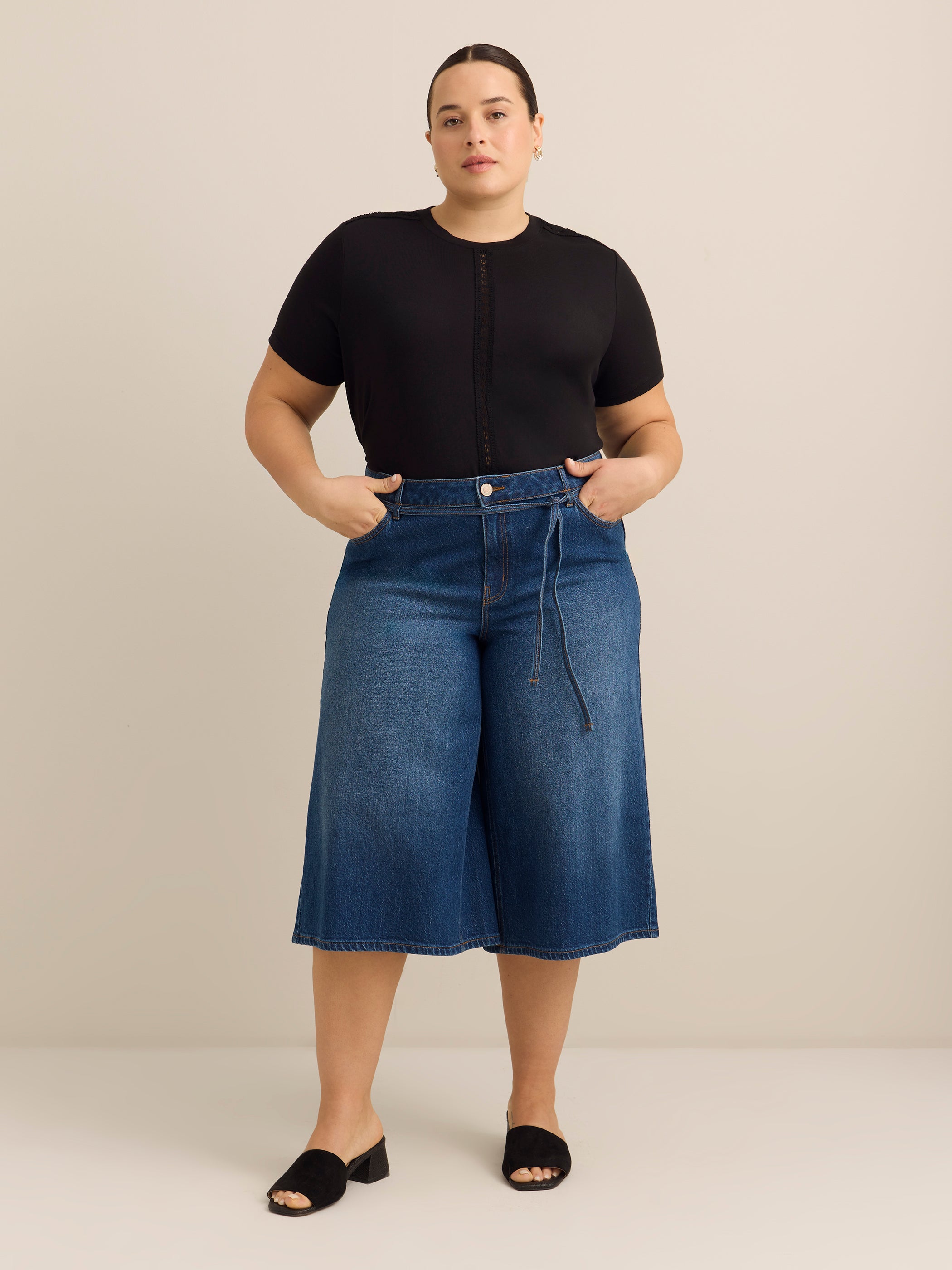 Crewneck Top with Crochet Details