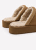 Wide Width, Microsuede Flat Platform Slippers with Faux-Fur Lining