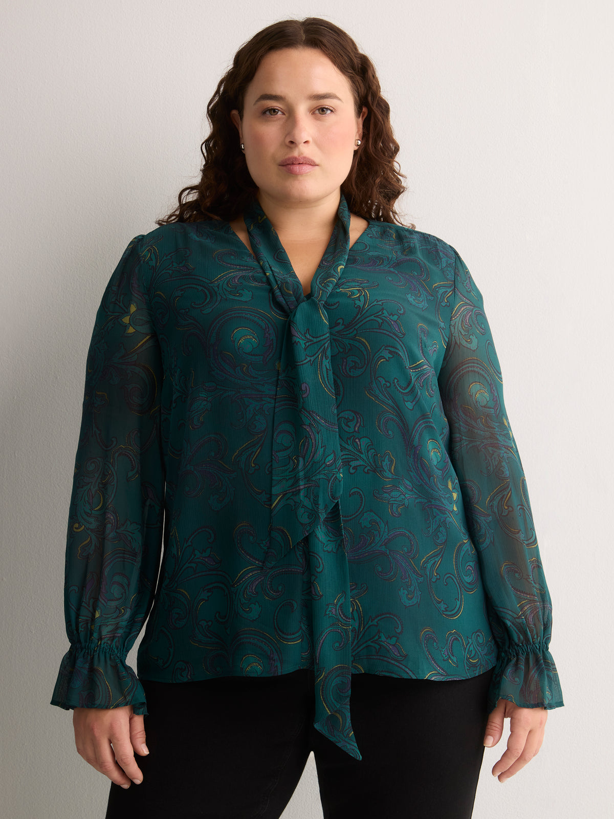 Printed Chiffon Blouse with Detachable Scarf