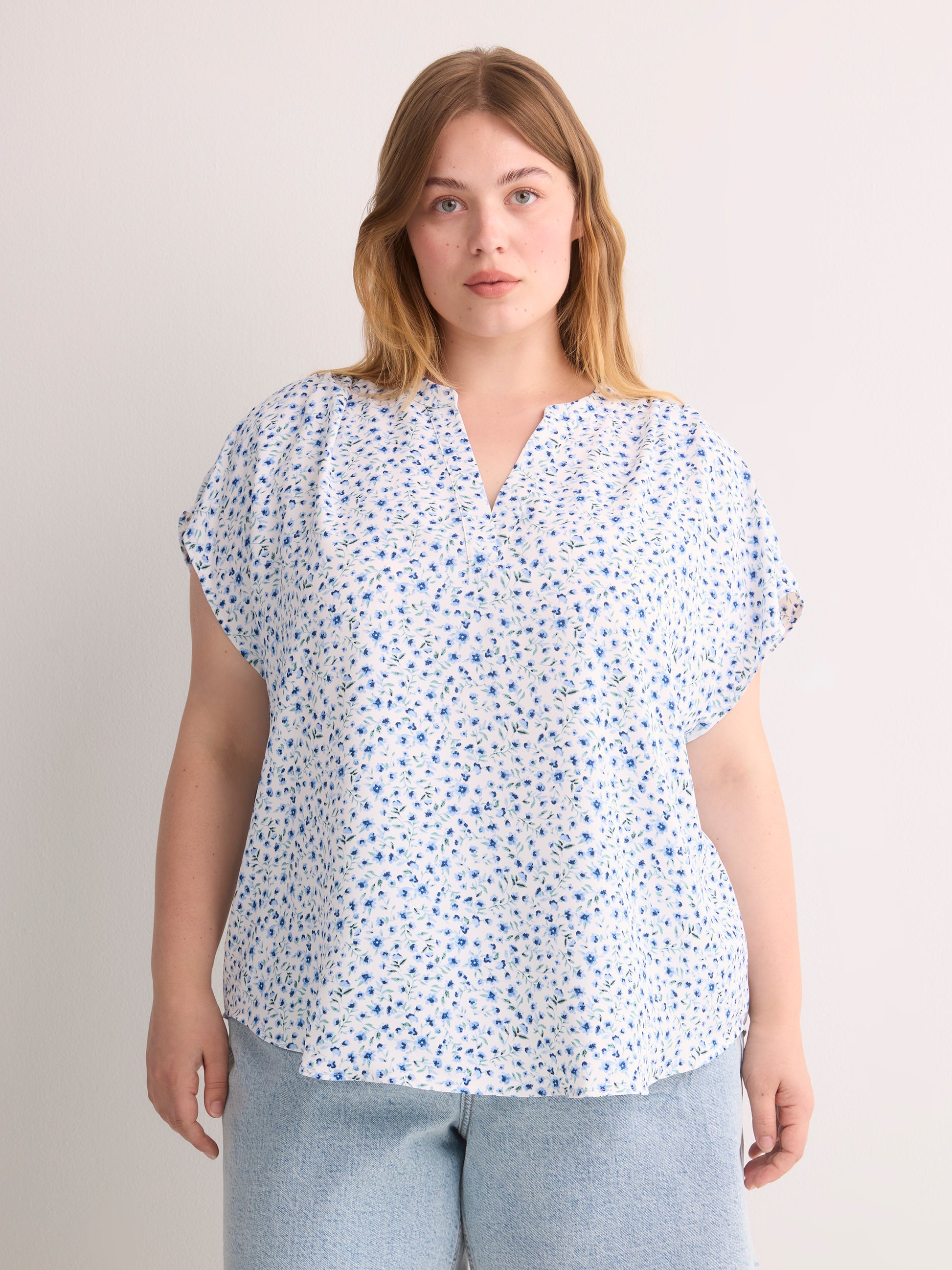 Split Neck Blouse with Extended Sleeves