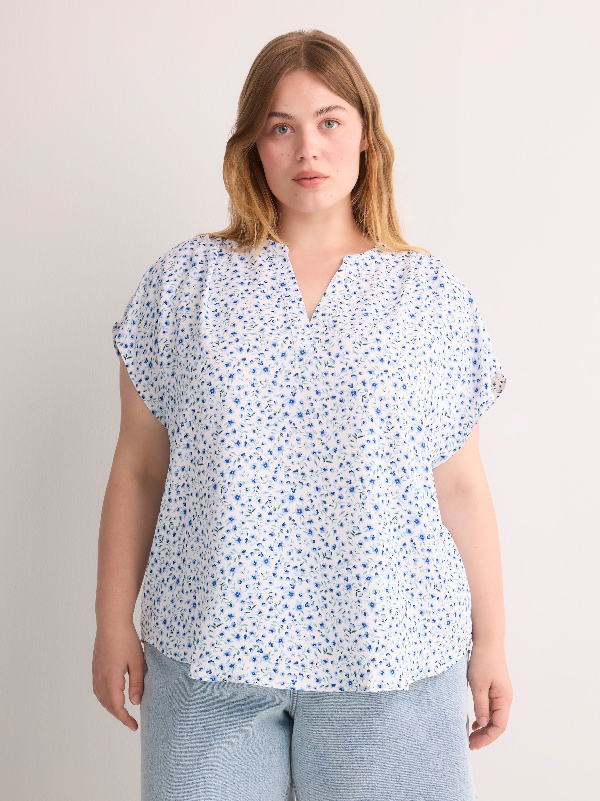 Split Neck Blouse with Extended Sleeves