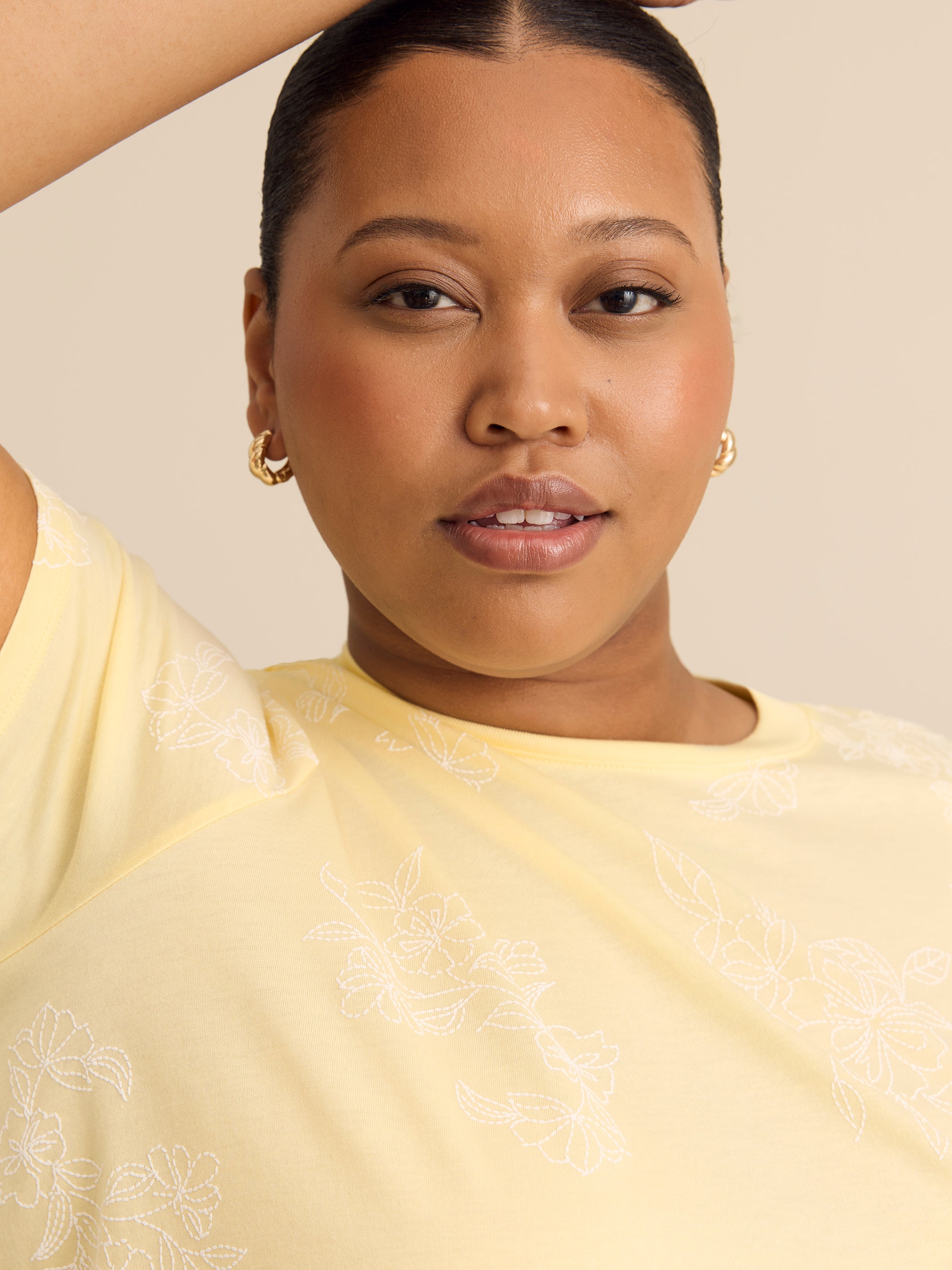 Crewneck Top with Crochet Details