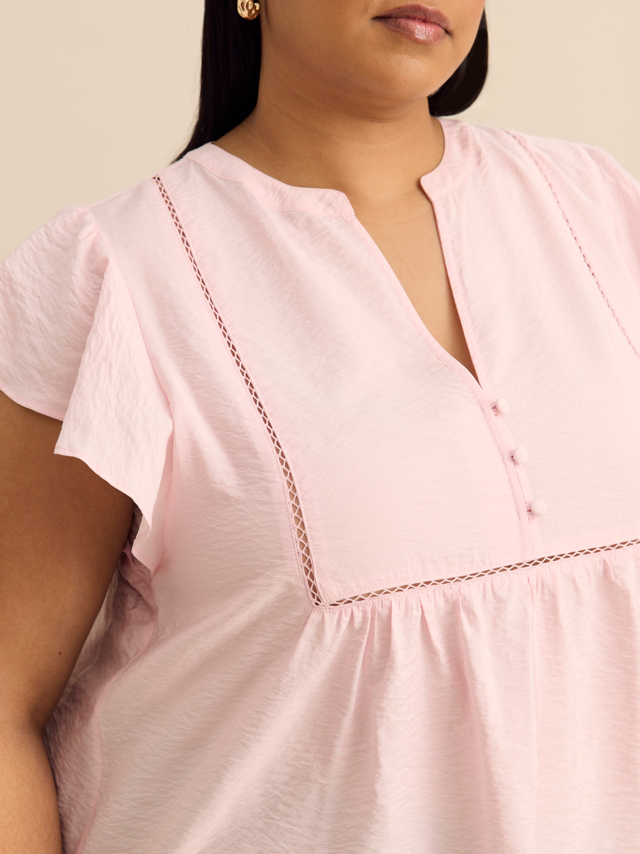 A-Line Blouse with Short Flutter Sleeves