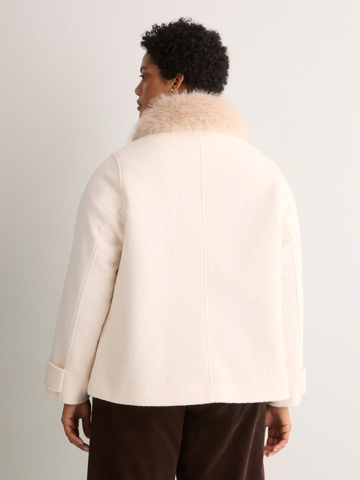 Bouclé Coat with Removable Faux-Fur Collar