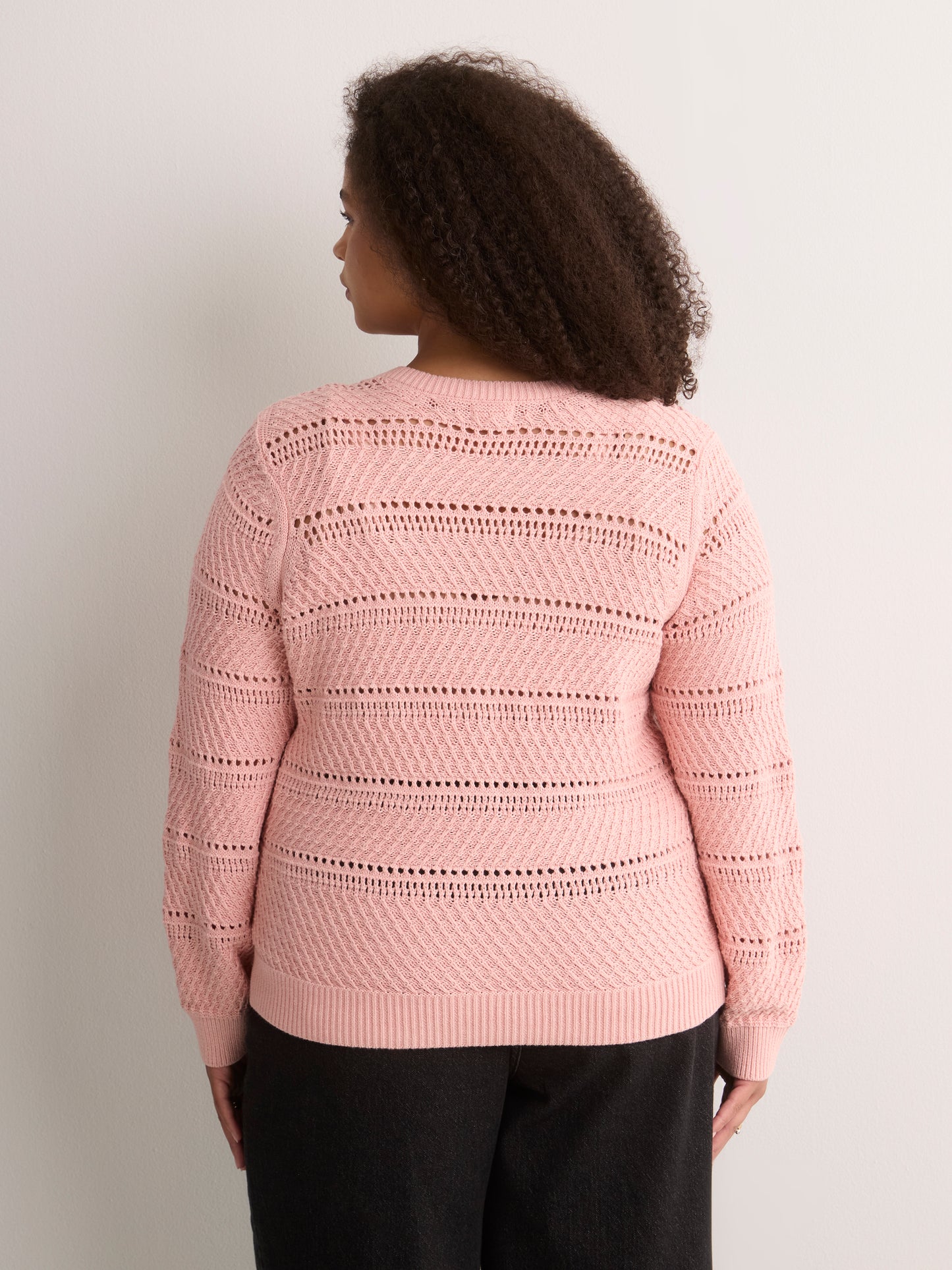 Straight Lace-Up Crew Neck Combed Knit Sweater