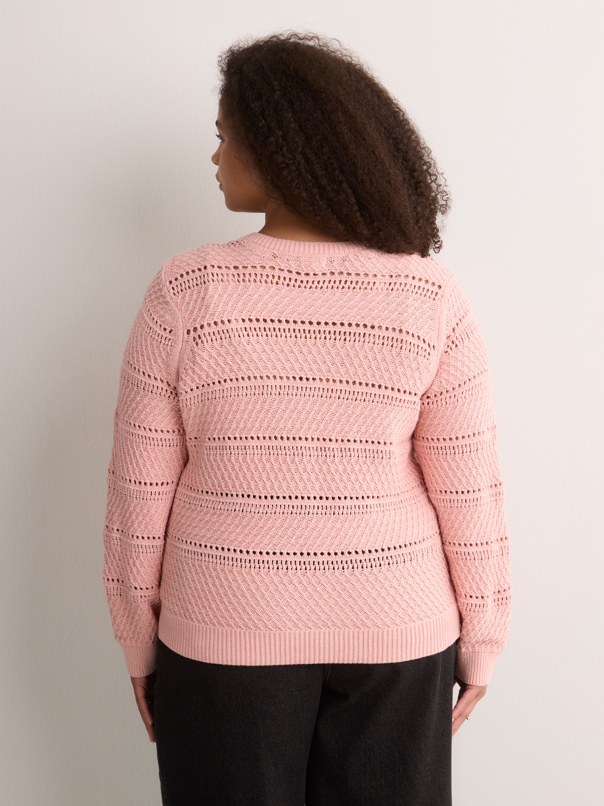 Straight Lace-Up Crew Neck Combed Knit Sweater