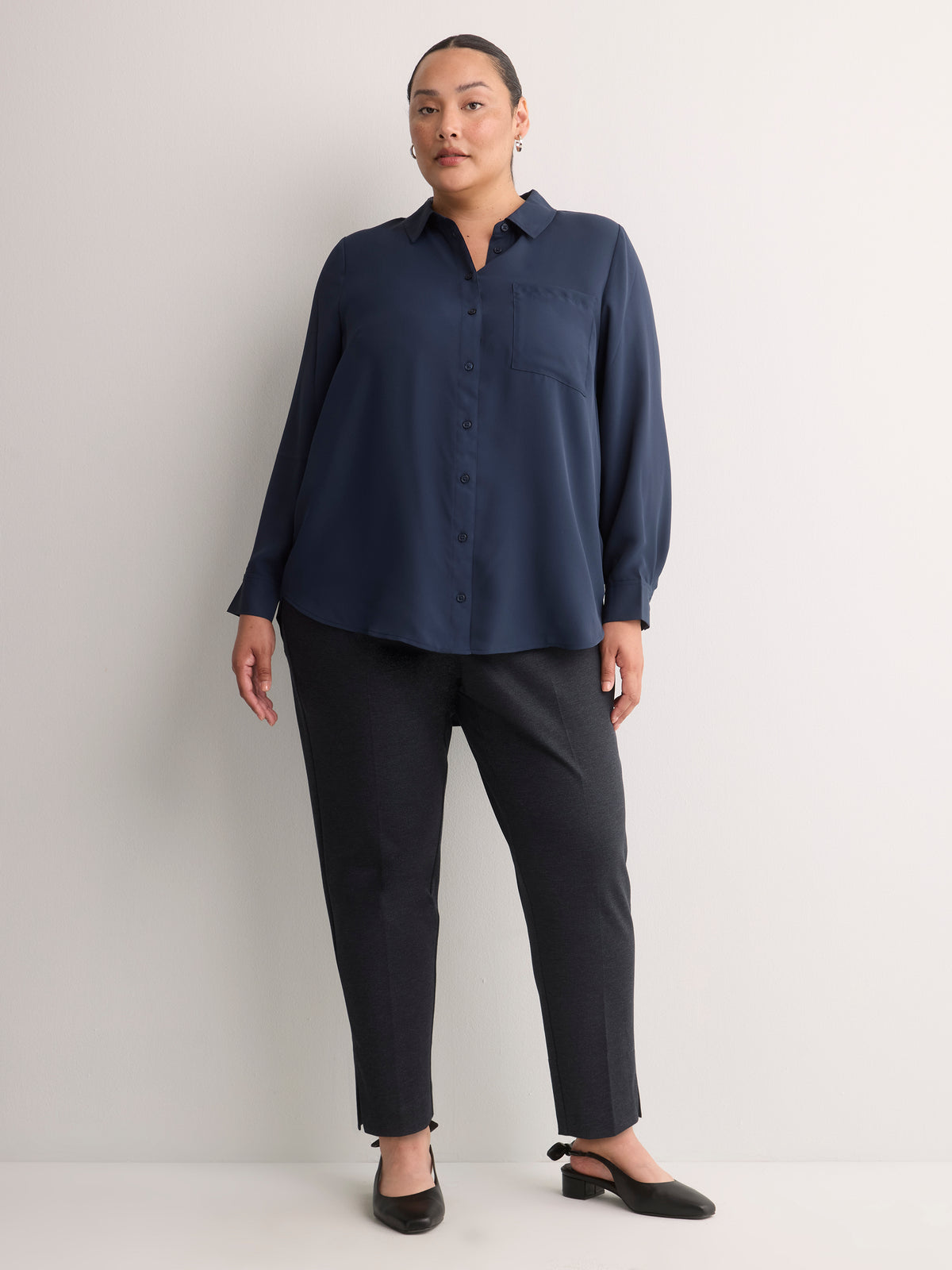 Petite, Navy Pull-On Tapered-Leg Knit Pant, Essential Pant