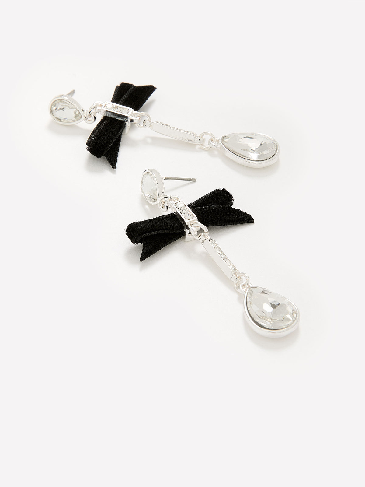 Pendant Stone Earrings with Velvet Bow
