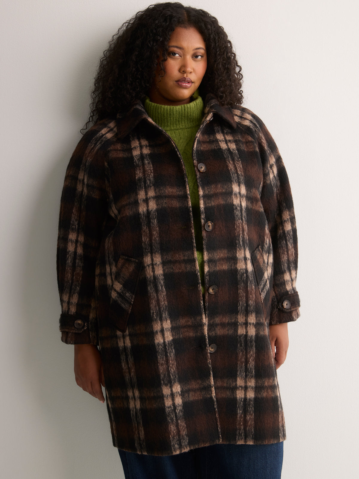 Brown Plaid Midi Cocoon Coat