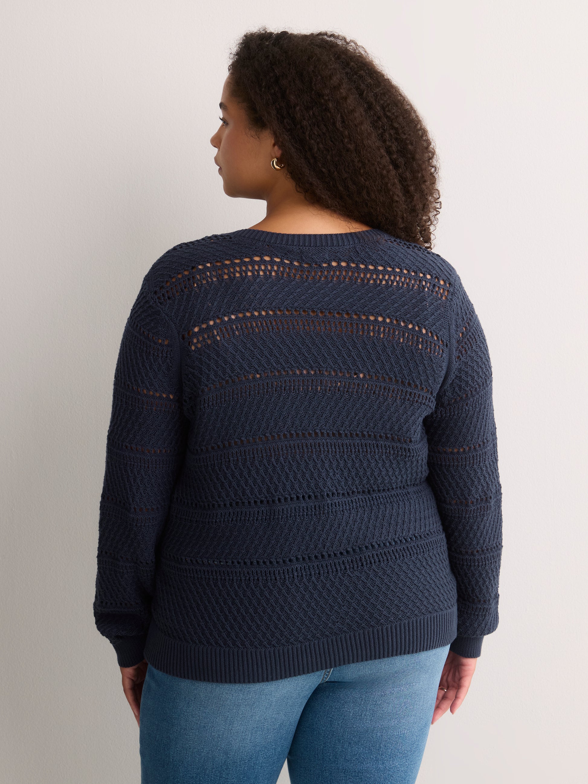 Straight Lace-Up Crew Neck Combed Knit Sweater