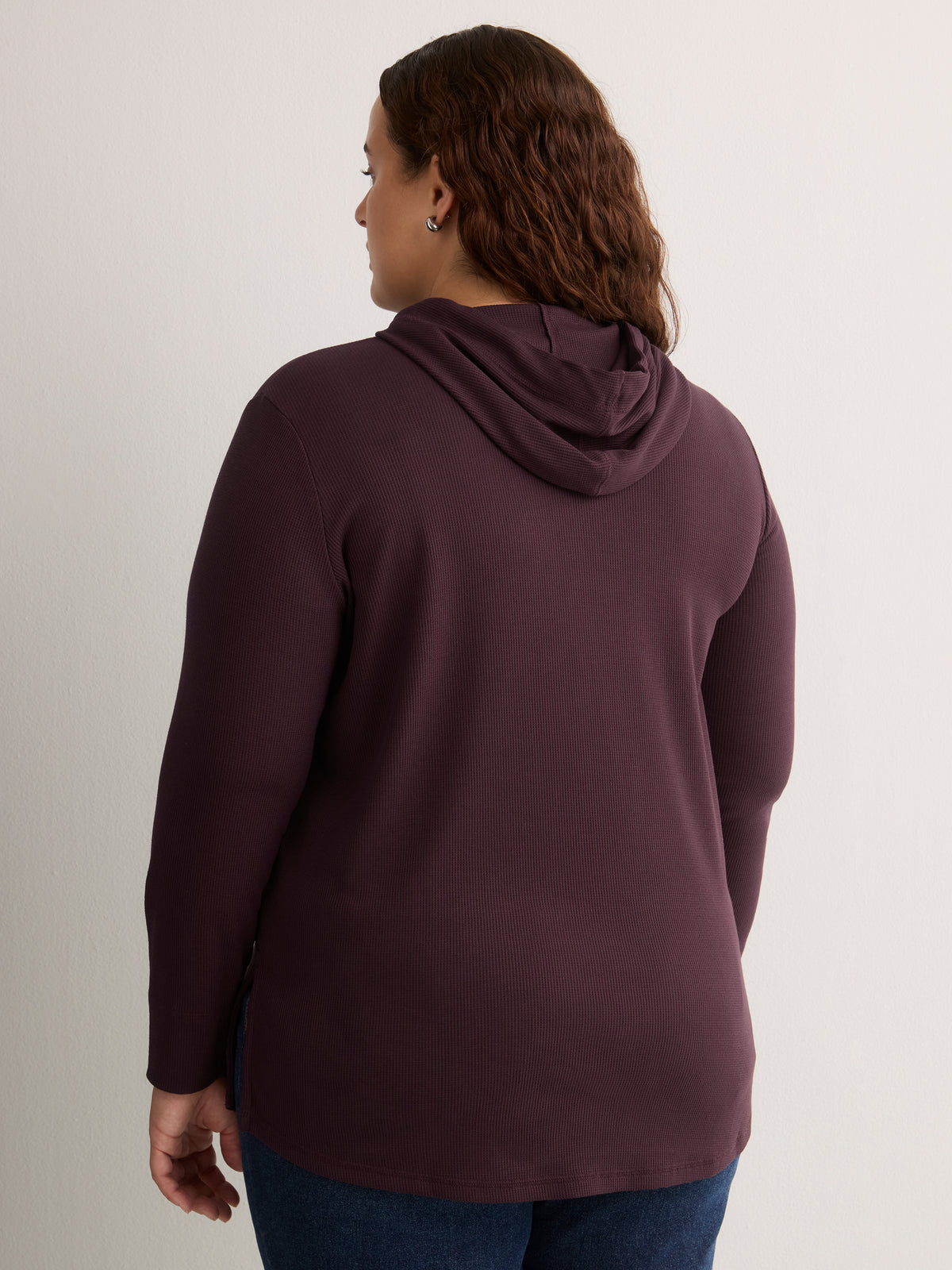 Long Straight Waffle Knit Hoodie