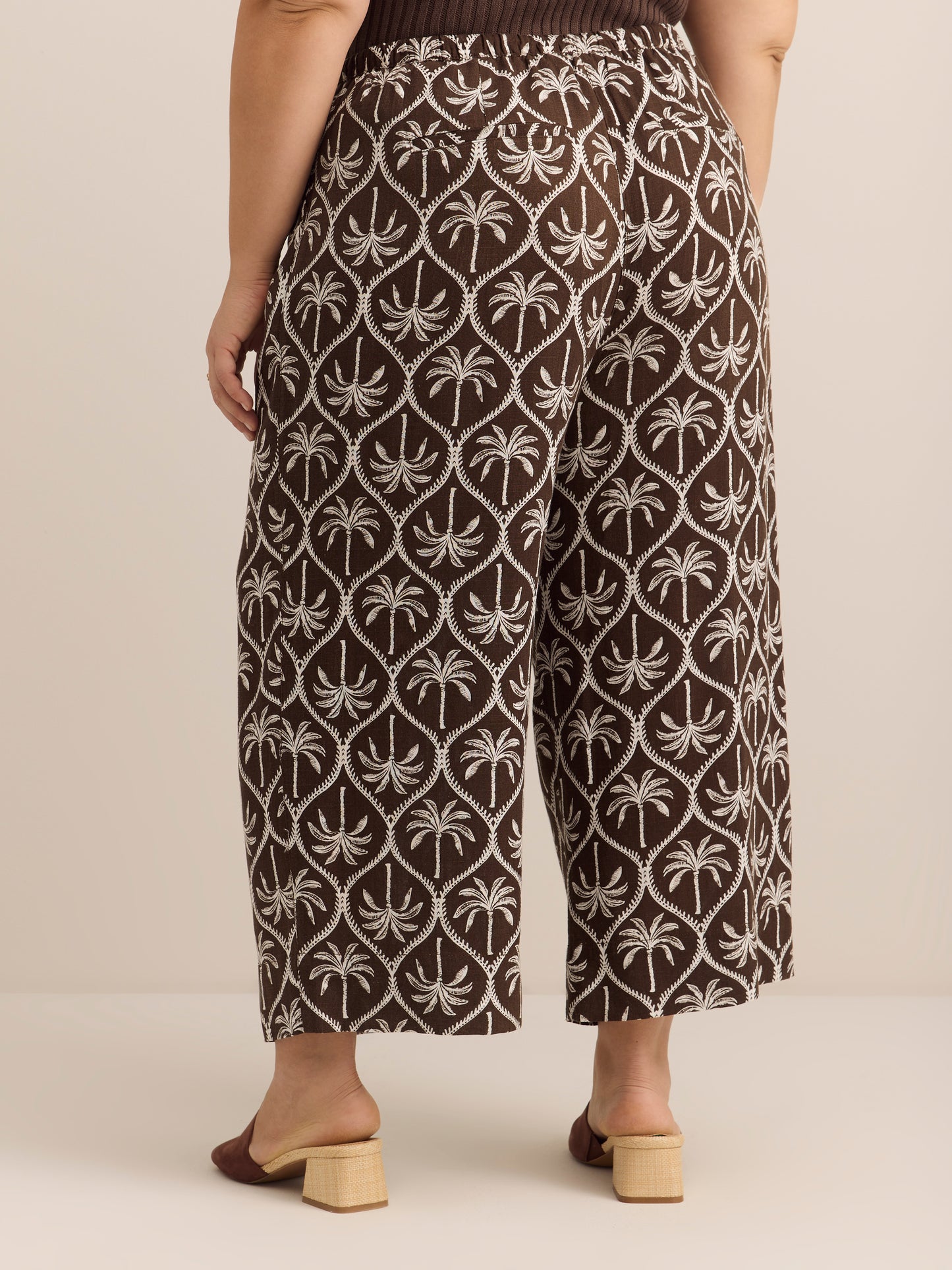 Linen-Blend Wide-Leg Crop Pant with Drawstring at Waistband