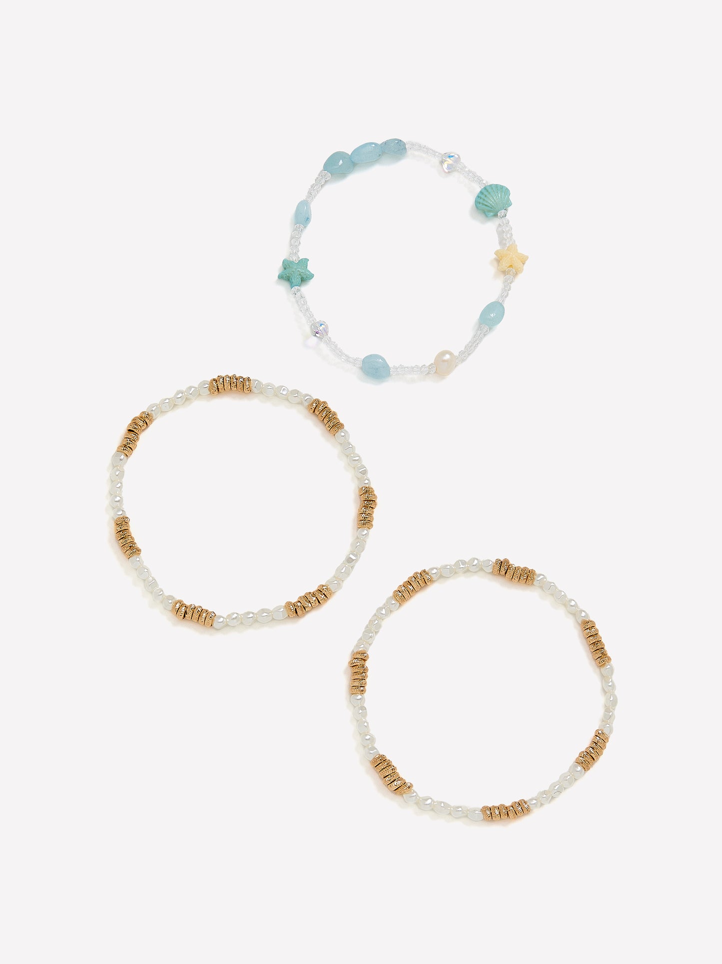 Elastic Seashell Beaded Bracelets, Set of 3