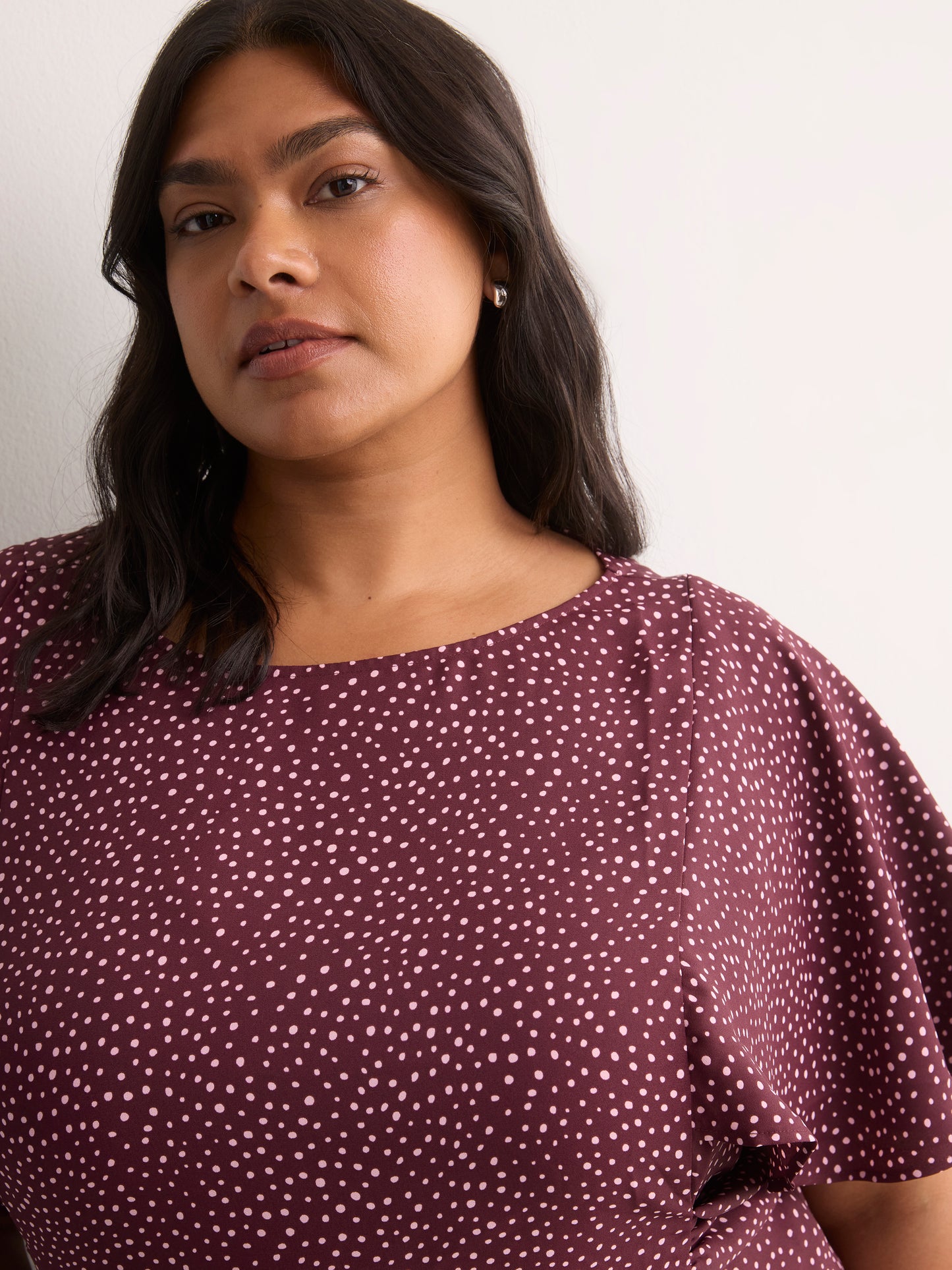 Responsible, Cape Flutter-Sleeve Silky Blouse with Self Sash