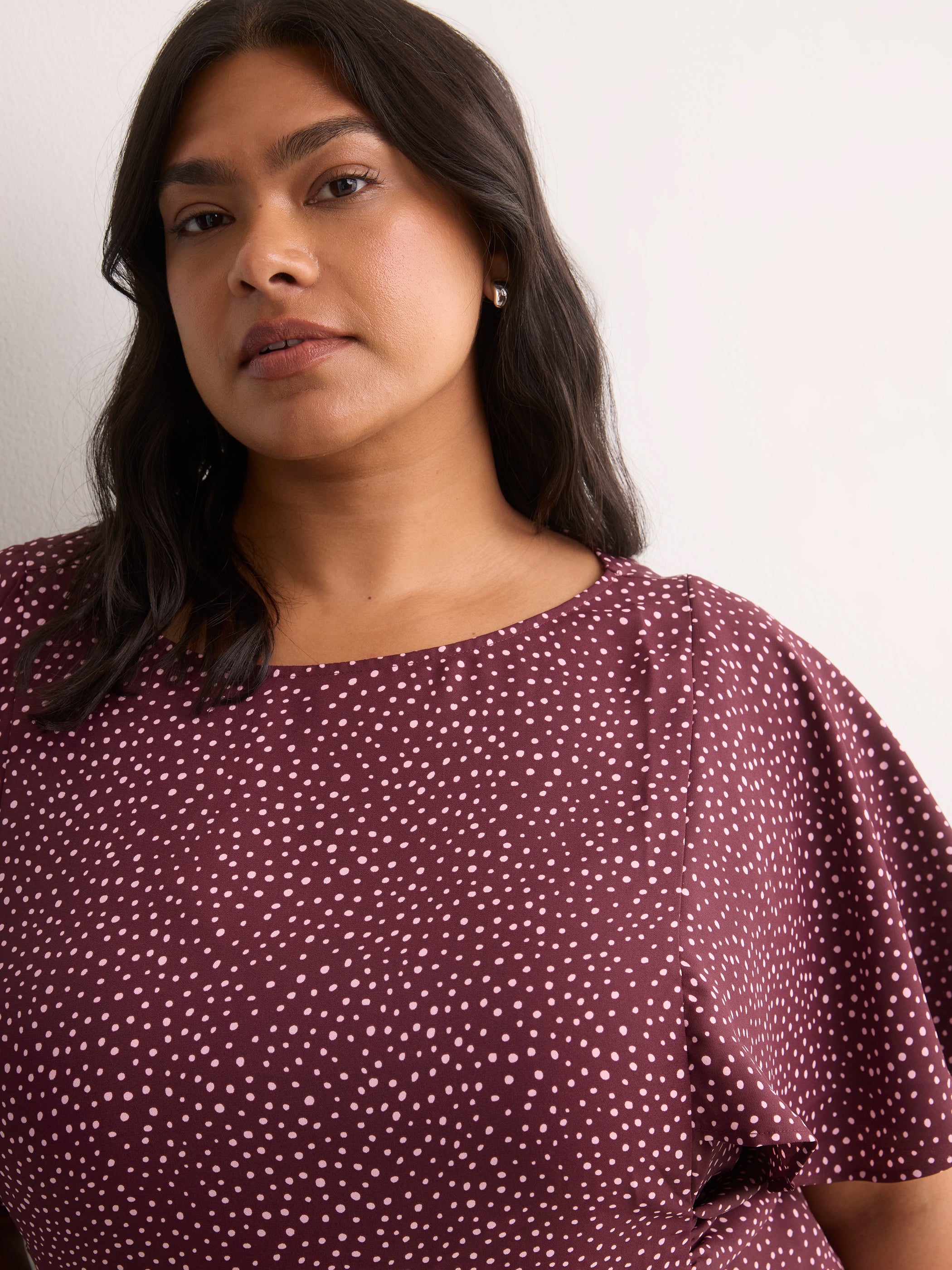 Responsible, Cape Flutter-Sleeve Silky Blouse with Self Sash