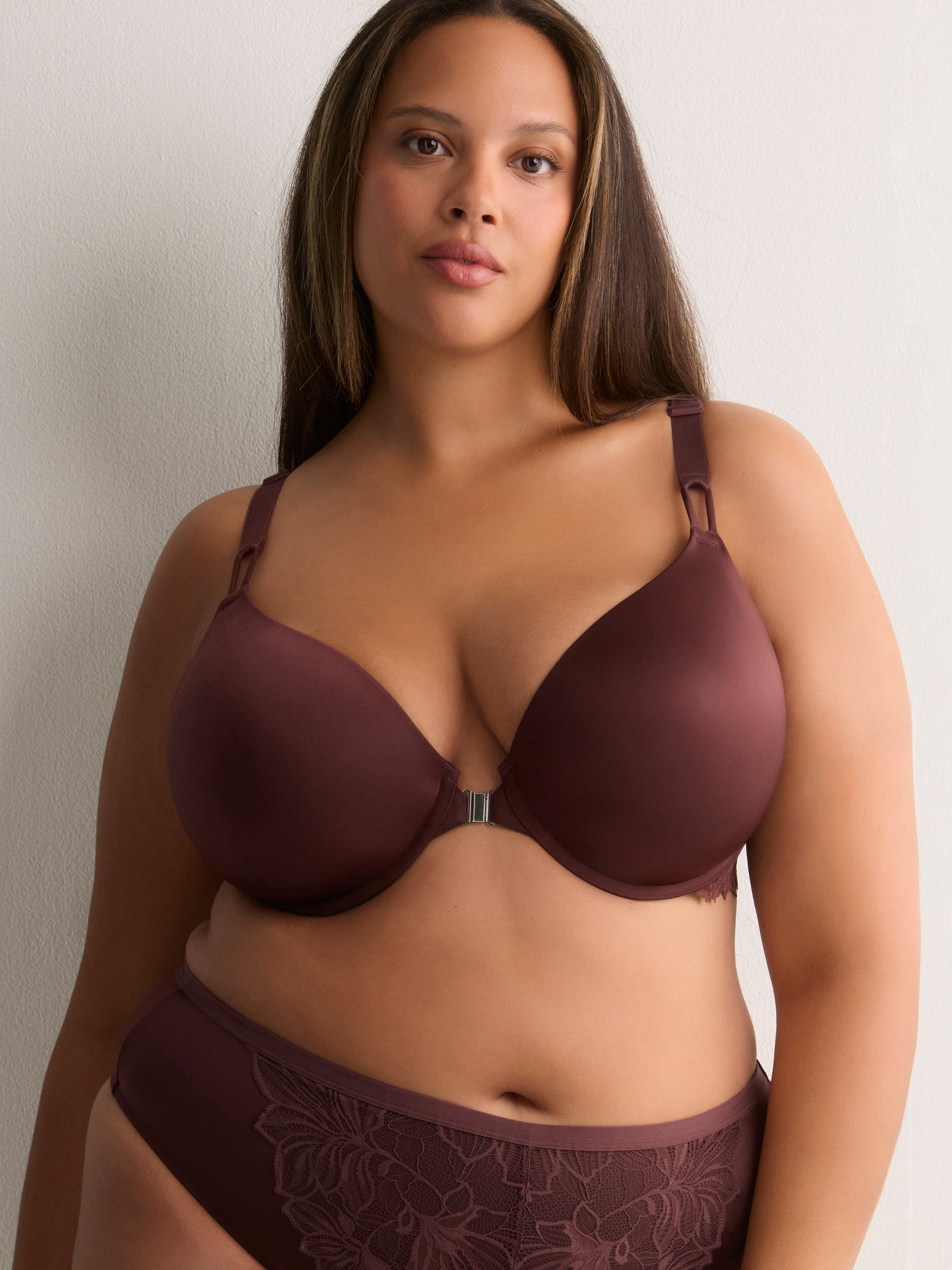 Brown Padded Plunge Bra with Magnetic Front Closure - Déesse Collection