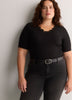 Lace V-Neck Rib Knit Tee